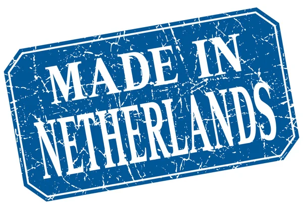 Gyártott-ban Hollandia kék négyzet grunge-bélyeg — Stock Vector