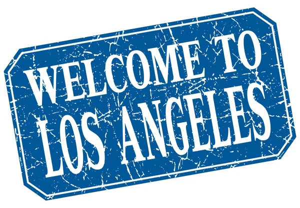 에 오신 것을 환영 합니다 로스 앤젤레스 블루 스퀘어 그런 지 스탬프 — 스톡 벡터