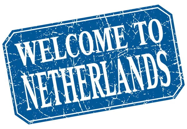 Bem-vindo ao selo grunge quadrado azul dos Países Baixos — Vetor de Stock
