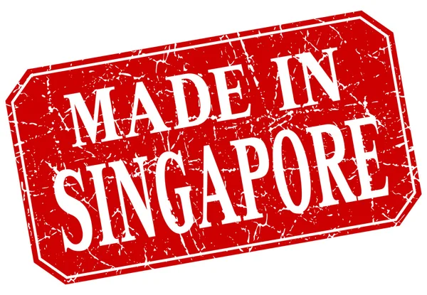 Hergestellt in Singapore Red Square Grunge Stempel — Stockvektor