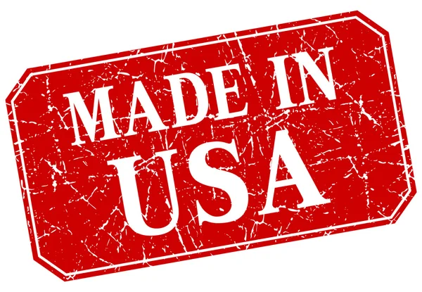 Made in USA ein roter quadratischer Grunge-Stempel — Stockvektor