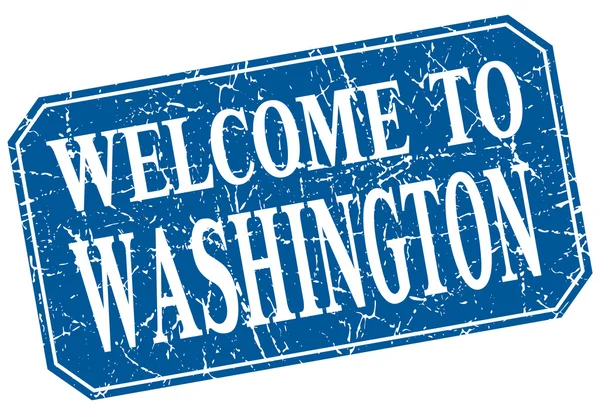 Welcome to Washington blue square grunge stamp — Stock Vector