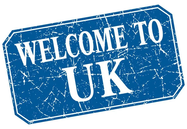 Welcome to uk blue square grunge stamp — Stock Vector
