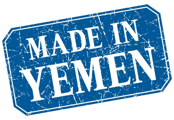 Gemaakt in Jemen blauwe vierkante grunge stempel — Stockvector