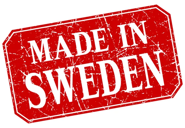 Made in Sweden red square grunge stamp — Stock Vector