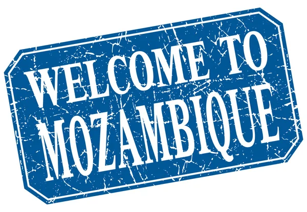 Bem-vindo ao selo grunge quadrado azul de Moçambique — Vetor de Stock
