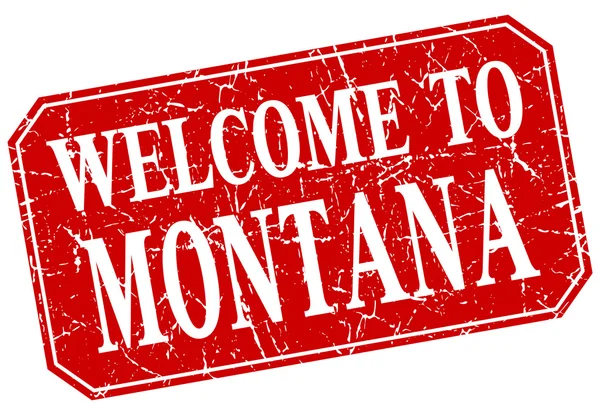 Benvenuto al francobollo grunge quadrato rosso Montana — Vettoriale Stock