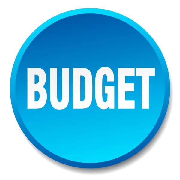 Rozpočet, modré kulaté ploché izolované tlačítko — Stockový vektor