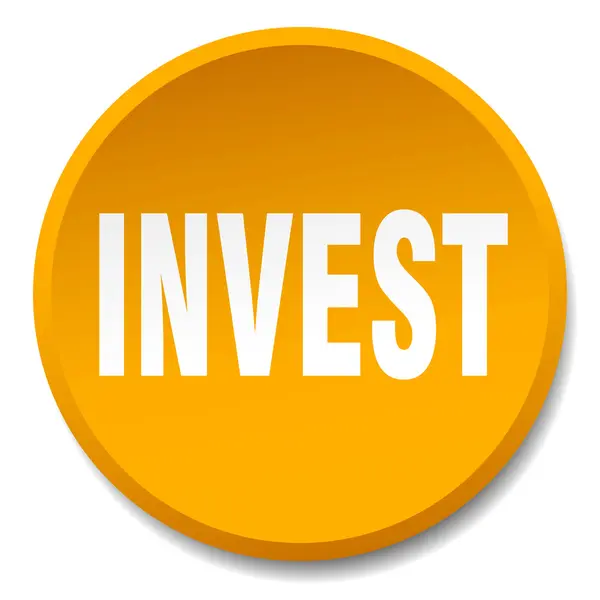 Investeren oranje ronde platte geïsoleerde drukknop — Stockvector