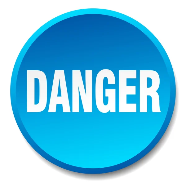 Gefahr blau rund flach isoliert Druckknopf — Stockvektor