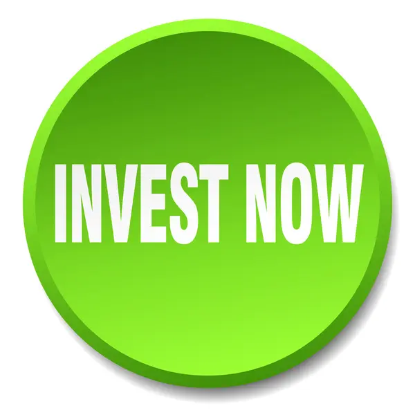 Investir agora verde rodada plana botão isolado — Vetor de Stock