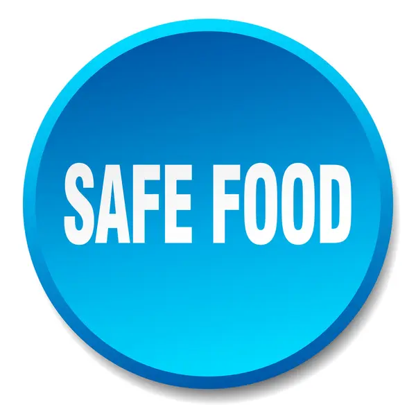 Säkra livsmedel blå rund platta isolerade tryckknapp — Stock vektor