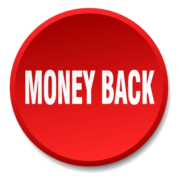 Geld terug rode ronde platte geïsoleerde drukknop — Stockvector