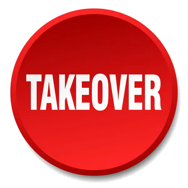 Takeover red round flat isolated push button — Stock Vector