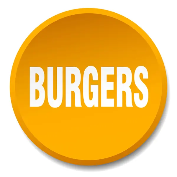Burger orange rund flach isolierter Druckknopf — Stockvektor