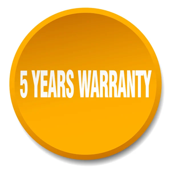 5 years warranty orange round flat isolated push button — Stock Vector