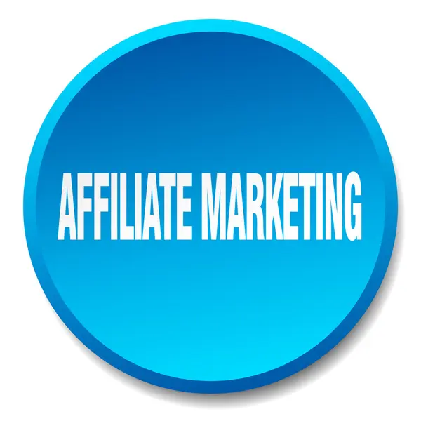 Affiliate marketing, modré kulaté ploché izolované tlačítko — Stockový vektor