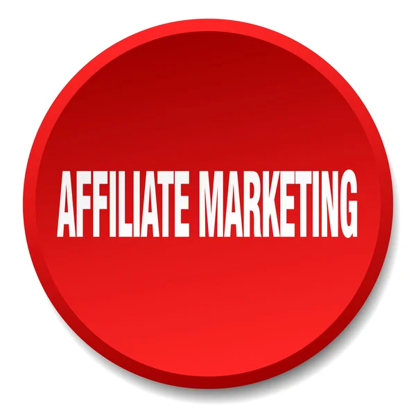 Affiliate marketing, červené kulaté ploché izolované tlačítko — Stockový vektor