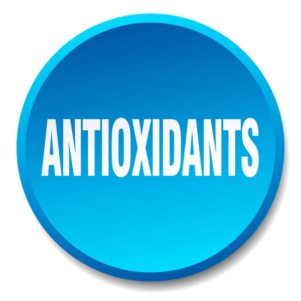Antioxidantes azul rodada plana botão isolado — Vetor de Stock