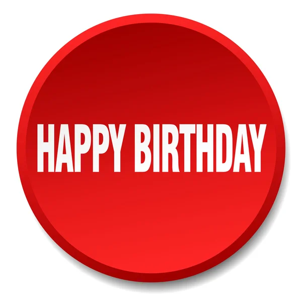 С днем рождения, красный круглый плоский изолированный кнопки — стоковый вектор