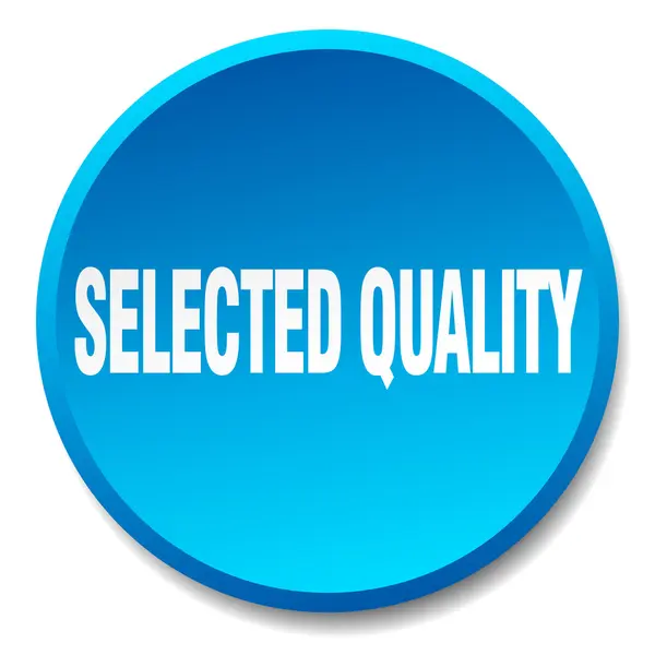 Qualità selezionata blu rotondo piatto isolato pulsante — Vettoriale Stock
