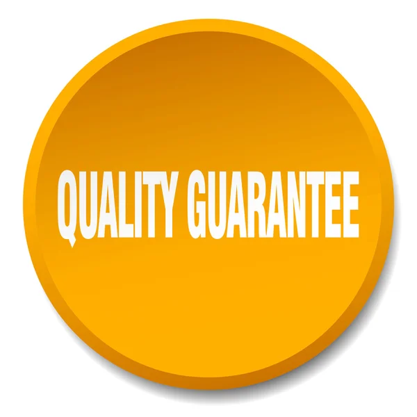 Quality guarantee orange round flat isolated push button — Stock Vector