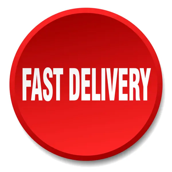 Fast delivery red round flat isolated push button — Stock Vector