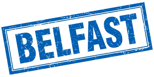 Belfast blue square grunge stamp on white — Stock Vector