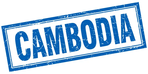 Sello grunge cuadrado azul de Camboya en blanco — Vector de stock
