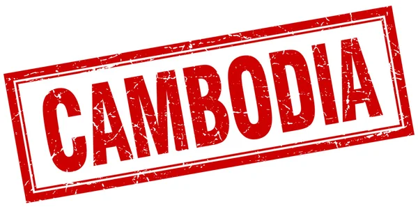 Cambodge timbre grunge carré rouge sur blanc — Image vectorielle