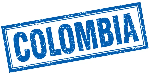 Kolumbia kék négyzet grunge-bélyeg a fehér — Stock Vector