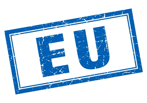 欧盟蓝色方形 grunge 邮票上白 — 图库矢量图片