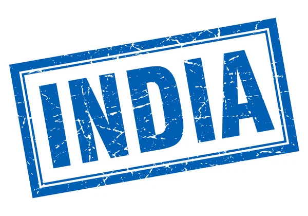 印度蓝色方形 grunge 邮票上白 — 图库矢量图片