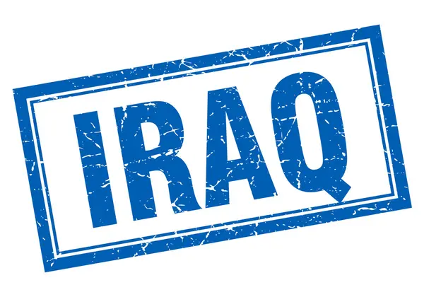 Iraq blu quadrato grunge timbro su bianco — Vettoriale Stock