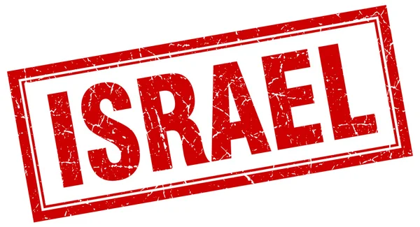 Izrael piros négyzet grunge-bélyeg fehér — Stock Vector