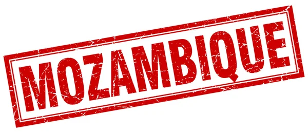 Sello grunge cuadrado rojo de Mozambique en blanco — Vector de stock