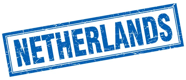 Nederland blauwe vierkante grunge stempel op wit — Stockvector
