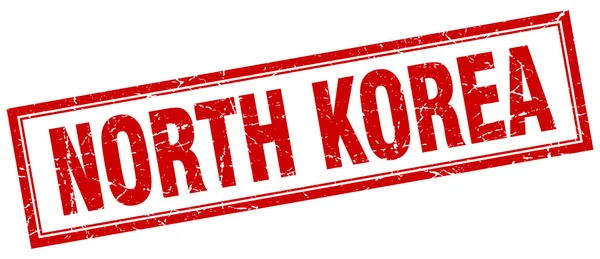 Coreia do Norte vermelho quadrado grunge selo em branco —  Vetores de Stock