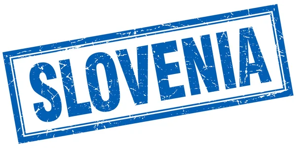 斯洛文尼亚蓝色方形 grunge 邮票上白 — 图库矢量图片