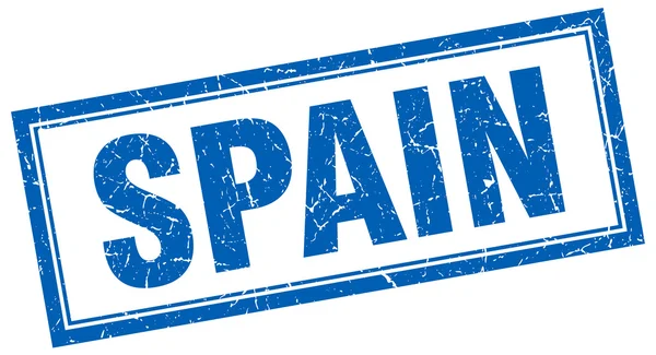 Spain blue square grunge stamp on white — Stock Vector