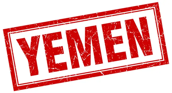 Jemen rood vierkantje grunge stempel op wit — Stockvector