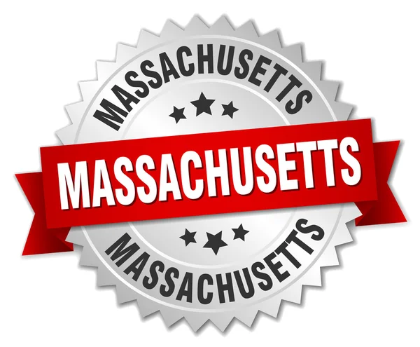 Massachusetts runde silberne Plakette mit roter Schleife — Stockvektor