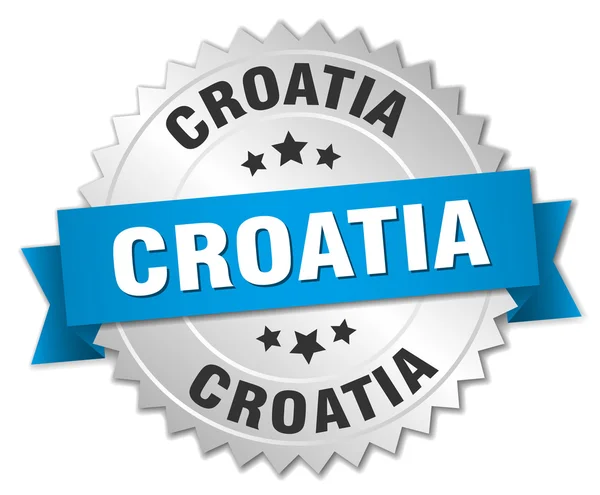 Хорватія круглі срібло значок з блакитною стрічкою — стоковий вектор