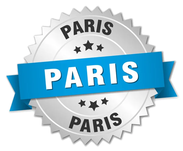 Badge Paris rond argenté avec ruban bleu — Image vectorielle