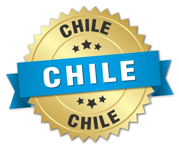 Emblema dourado redondo Chile com fita azul — Vetor de Stock