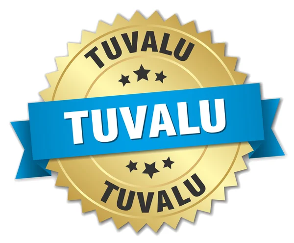 Тувалу круглый золотой значок с голубой лентой — стоковый вектор