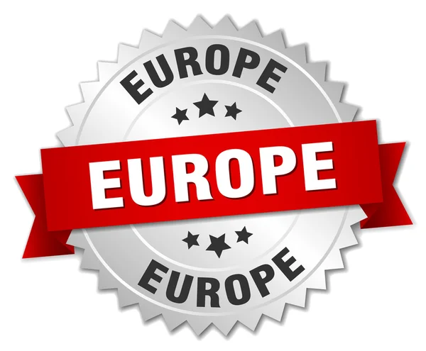 Ευρώπη στρογγυλή ασημένια κονκάρδα με κόκκινη κορδέλα — Διανυσματικό Αρχείο