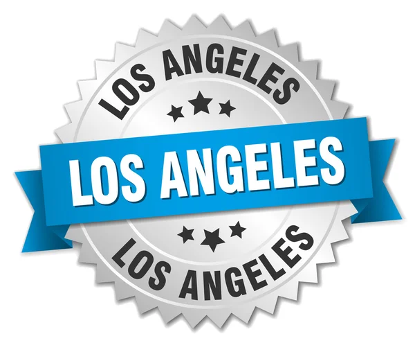 Insigne rond en argent Los Angeles avec ruban bleu — Image vectorielle