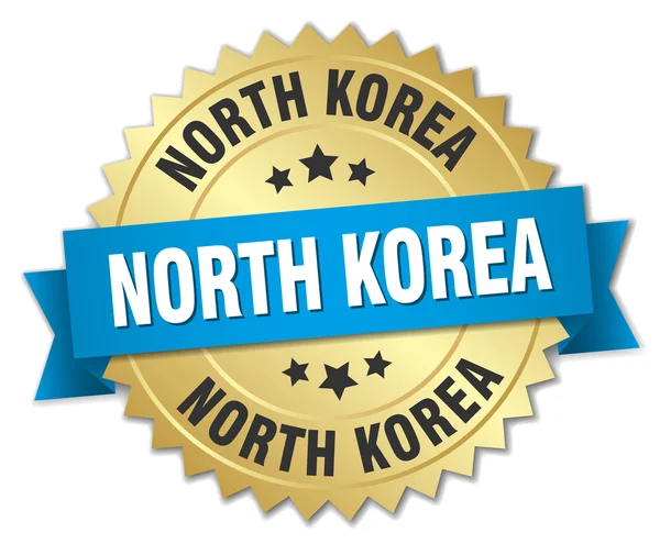 Korea Północna okrągły złoty znaczek z niebieską wstążką — Wektor stockowy