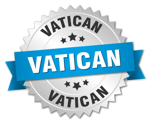 Vaticaan ronde zilveren badge met blauw lint — Stockvector